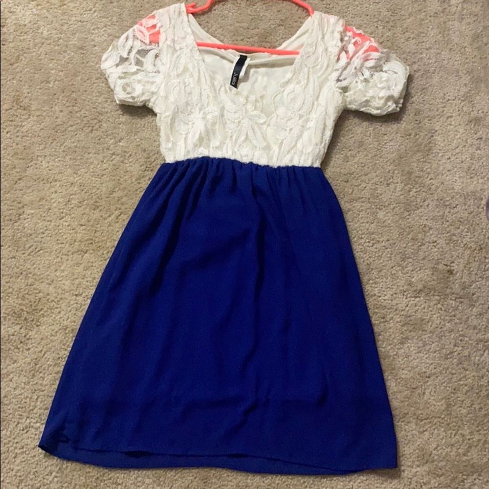 blue and white dress